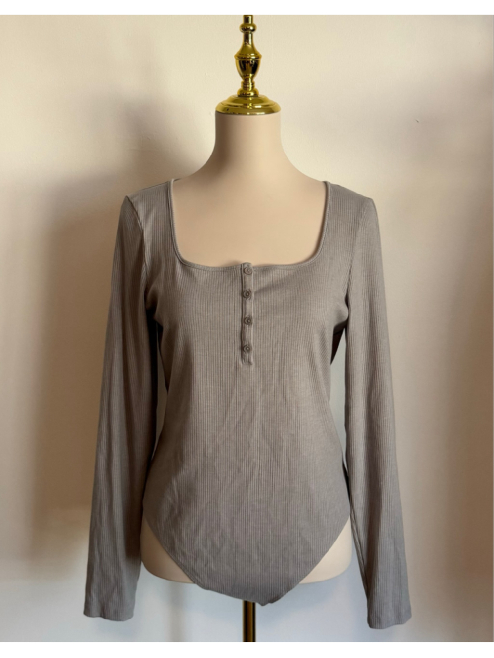 Women's American Eagle Ribbed Long Sleeve Bodysuit Grey Size XL